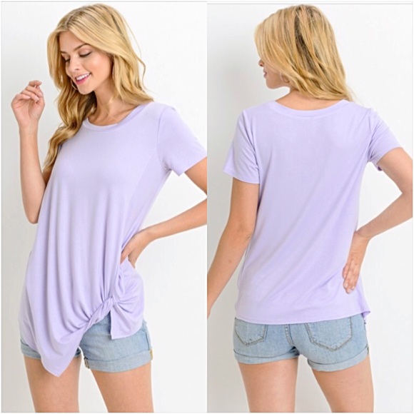 Lavender Knotted Asymmetrical Tee Top SMLXL - Picture 3 of 8